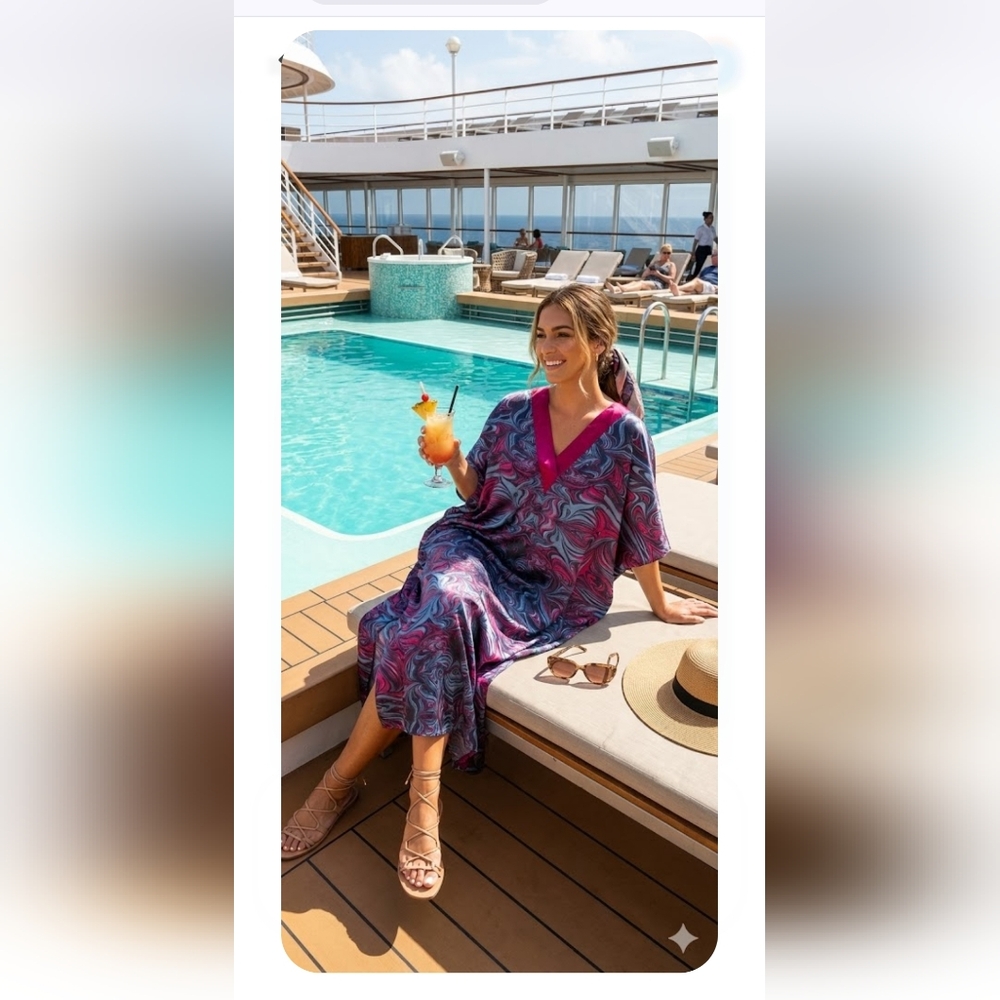 Elegant Magenta Patterned Kaftan One Size Fits Most.
